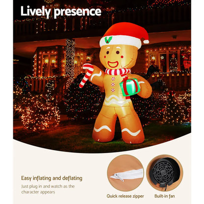 Jingle Jollys Christmas Inflatable Gingerbread Man 2.4M Illuminated Decorations - Image 5