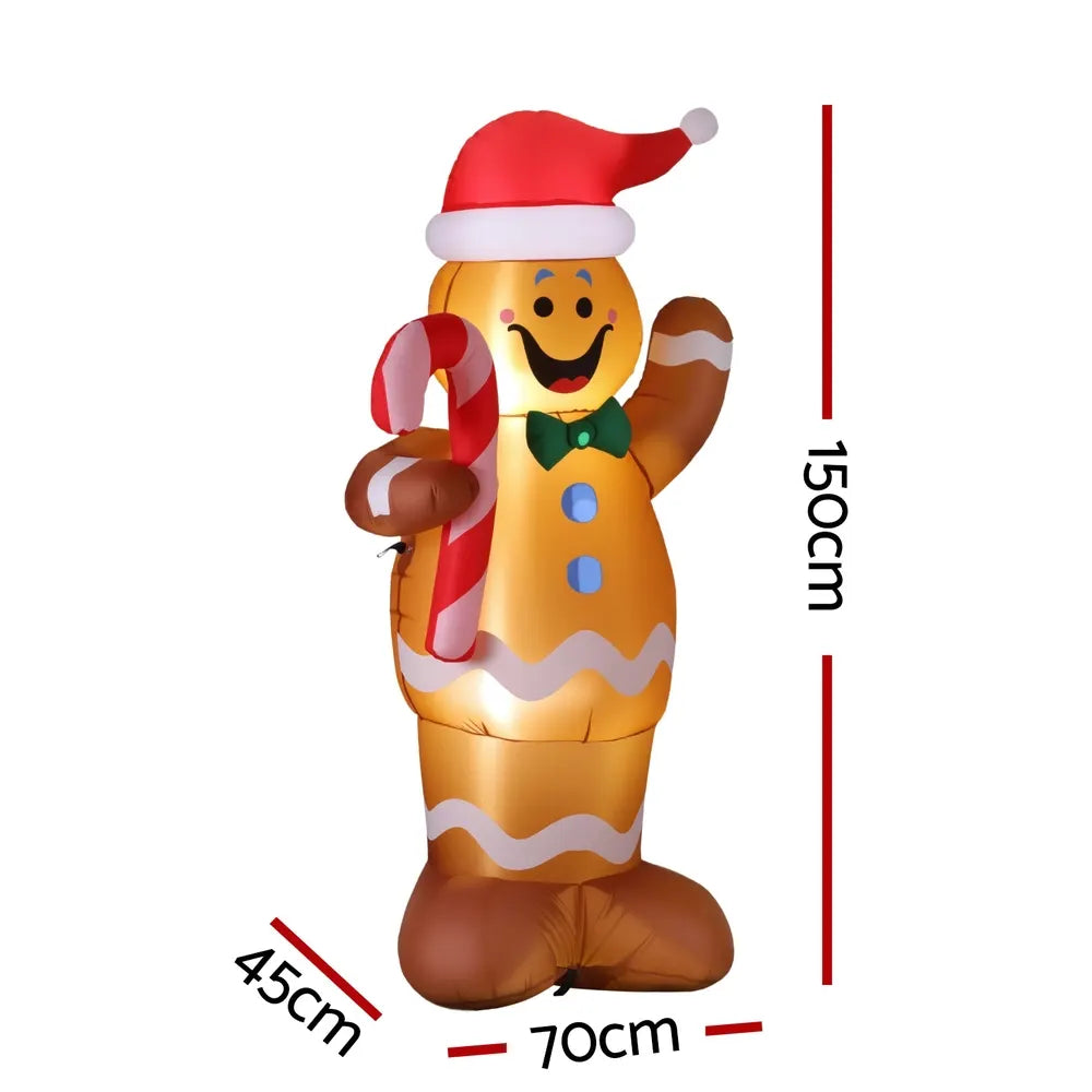 Jingle Jollys Christmas Inflatable Gingerbread Man 1.5M Height LED Decorations Illuminated - Image 3
