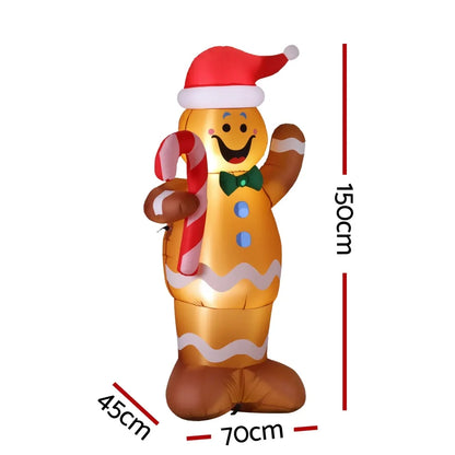 Jingle Jollys Christmas Inflatable Gingerbread Man 1.5M Height LED Decorations Illuminated - Image 3