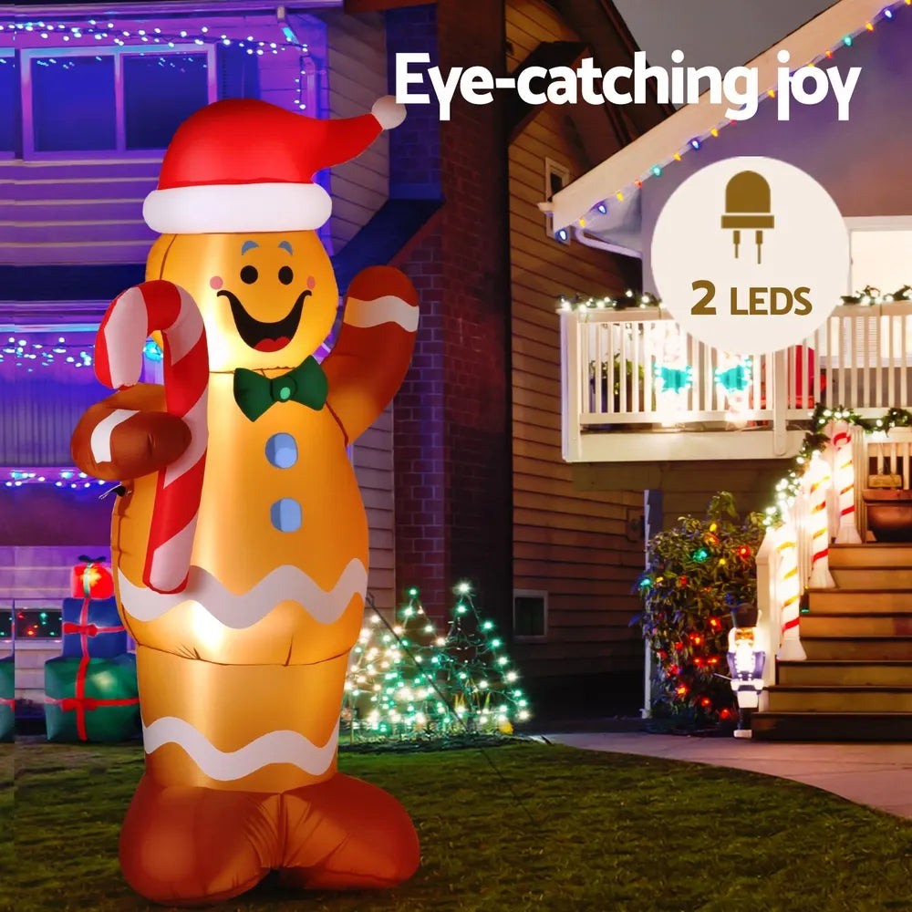 Jingle Jollys Christmas Inflatable Gingerbread Man 1.5M Height LED Decorations Illuminated - Image 5