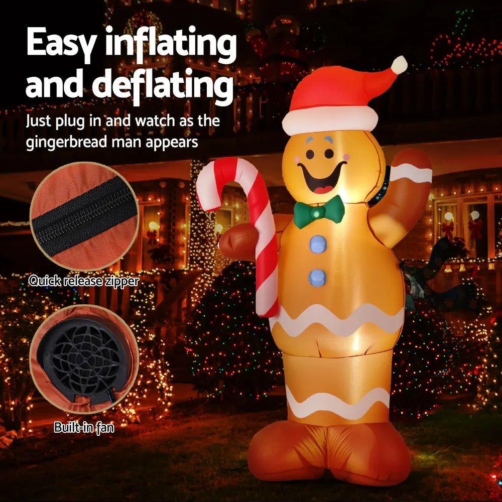 Jingle Jollys Christmas Inflatable Gingerbread Man 1.5M Height LED Decorations Illuminated - Image 6