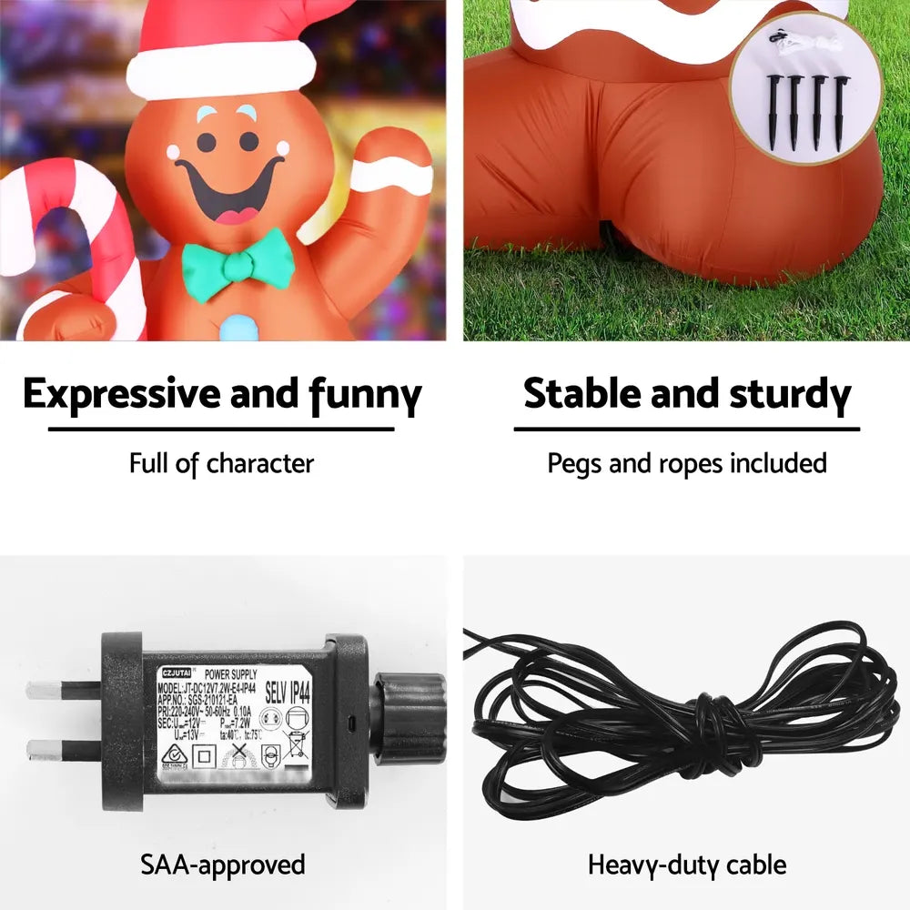 Jingle Jollys Christmas Inflatable Gingerbread Man 1.5M Height LED Decorations Illuminated - Image 7