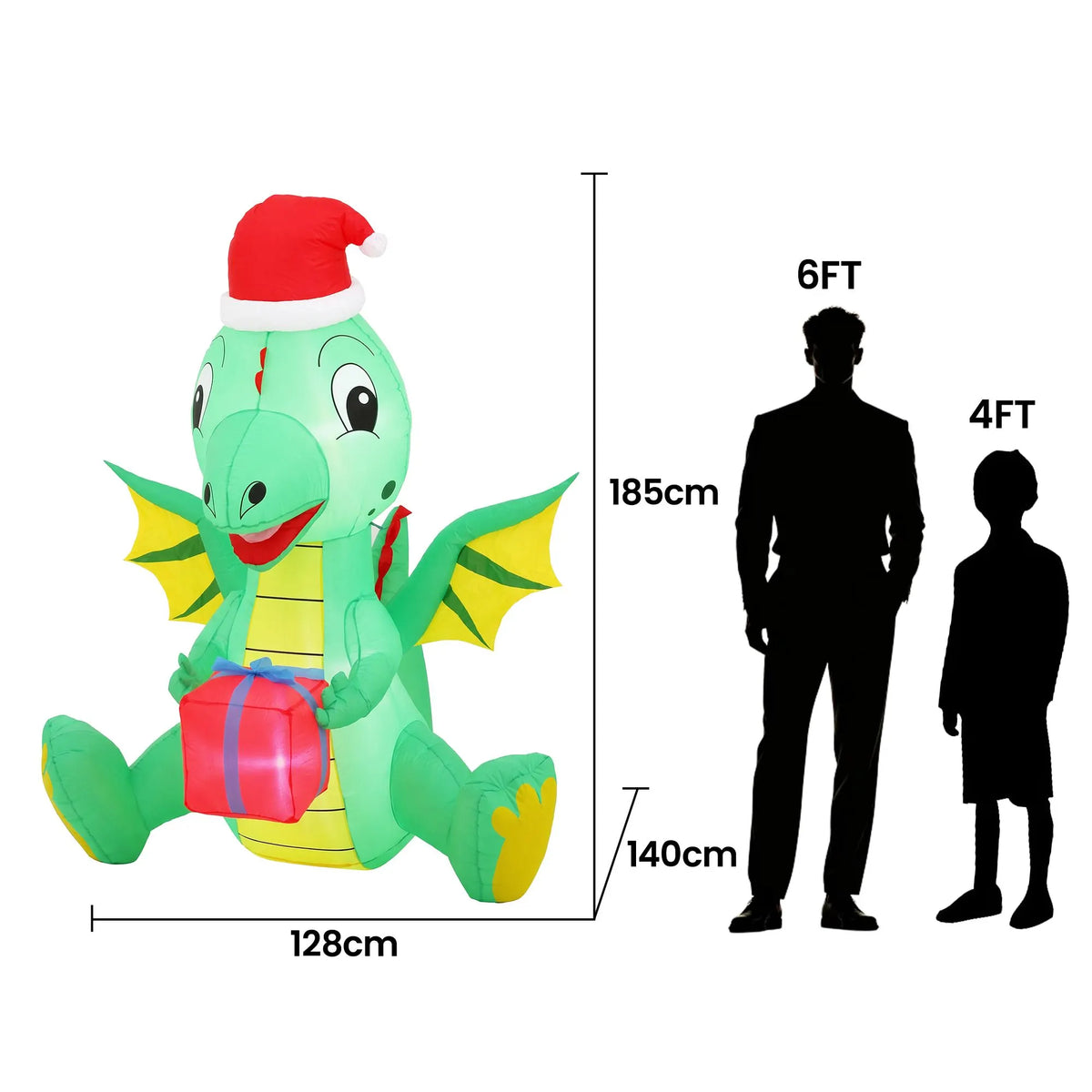 Jingle Jollys Christmas Inflatable Dragon 1.8M Height LED Outdoor Decorations Illuminated - Image 2