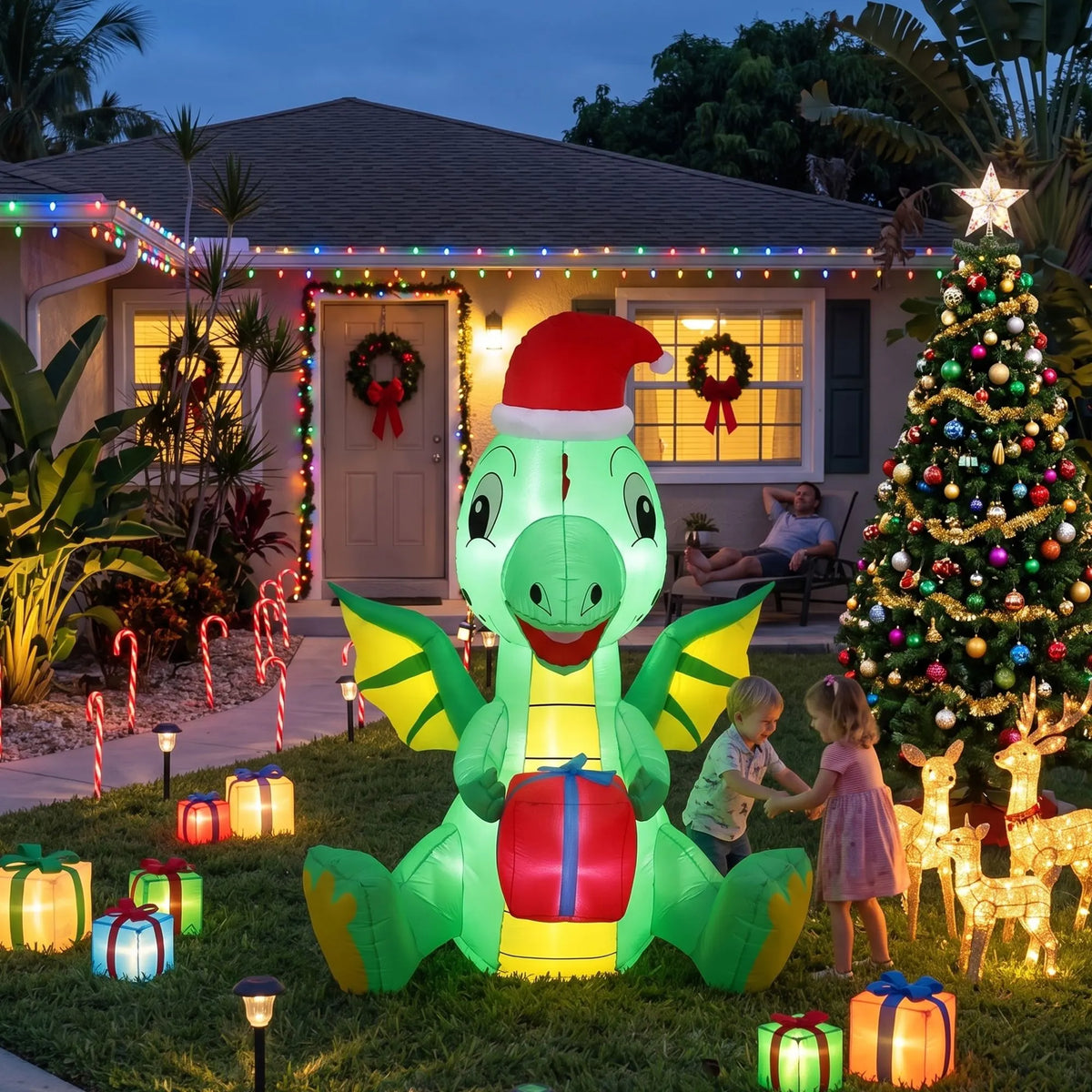 Jingle Jollys Christmas Inflatable Dragon 1.8M Height LED Outdoor Decorations Illuminated - Image 9