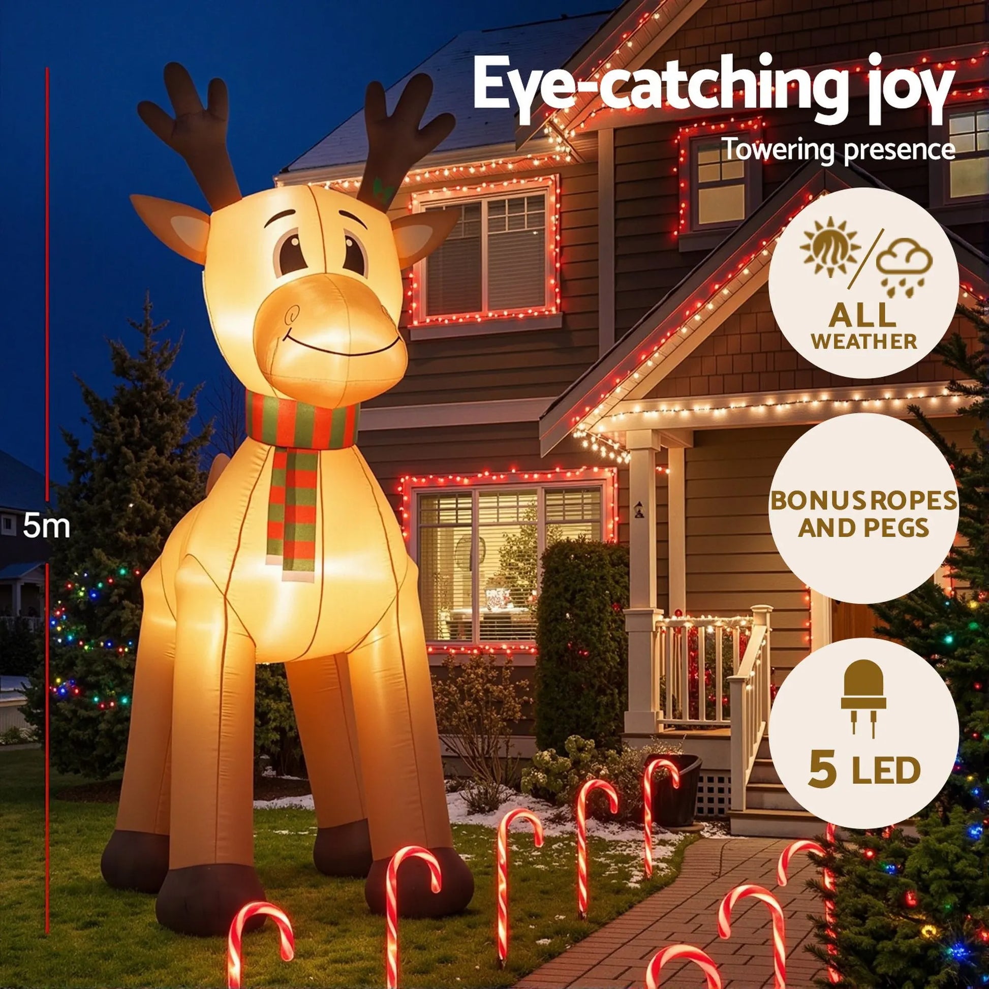 Jingle Jollys Christmas Inflatable Reindeer 5M Illuminated Decorations - Image 4