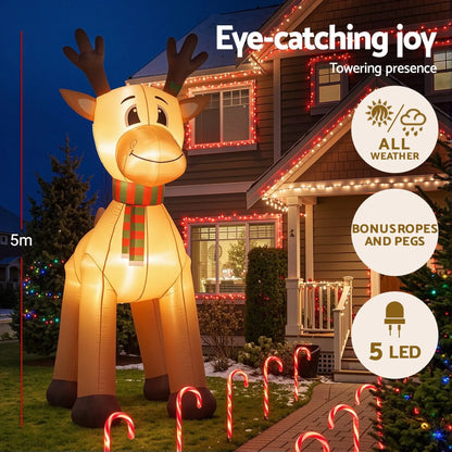 Jingle Jollys Christmas Inflatable Reindeer 5M Illuminated Decorations - Image 4