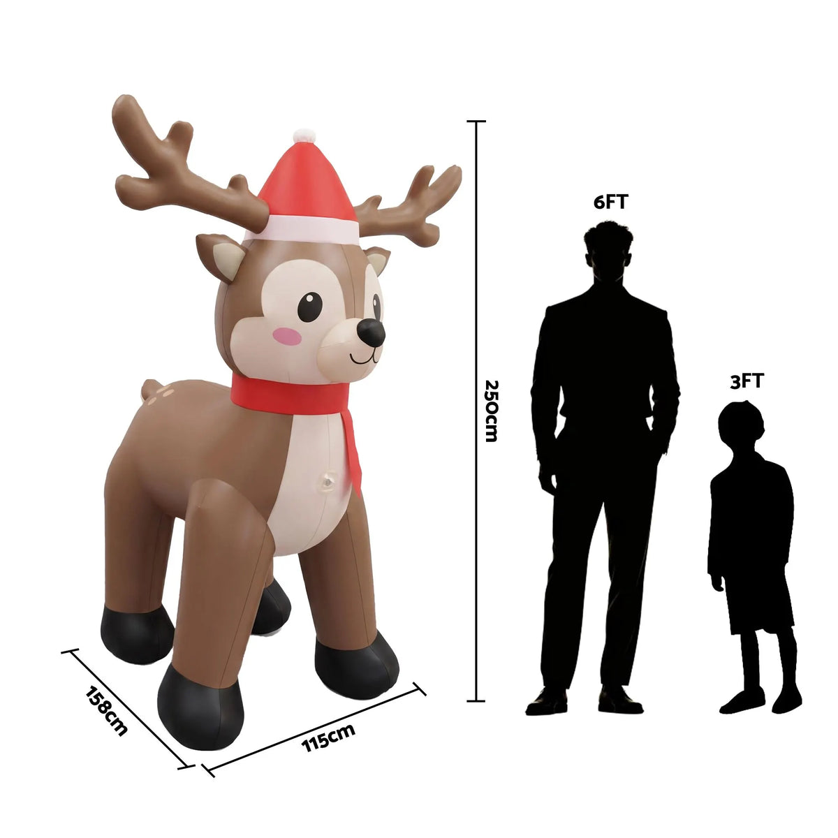 Jingle Jollys Christmas Inflatable Reindeer 2.5M Illuminated Decorations - Image 2