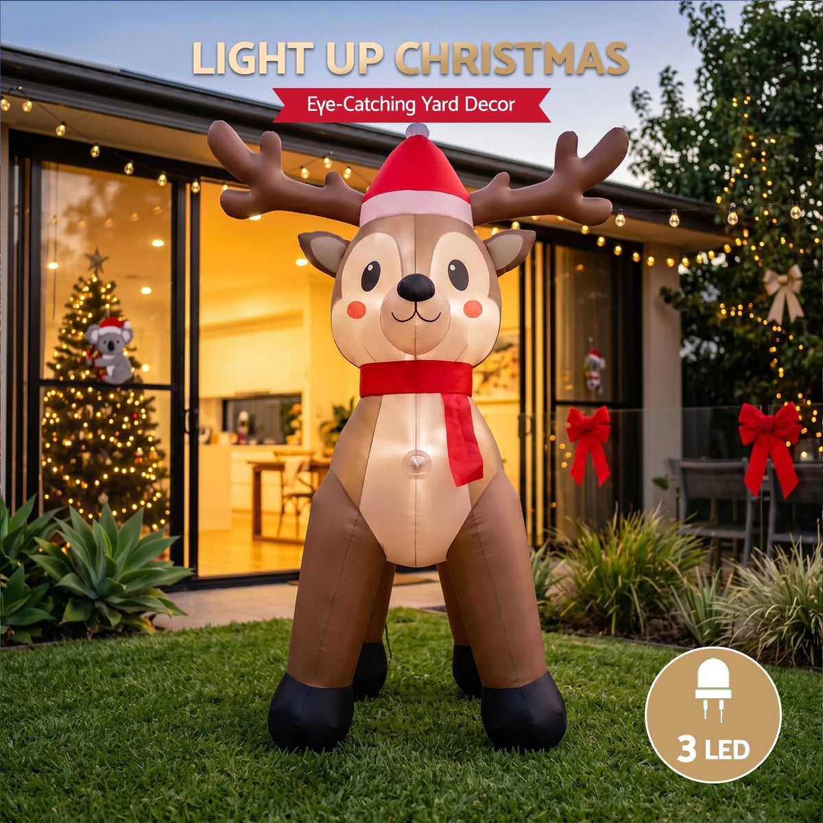 Jingle Jollys Christmas Inflatable Reindeer 2.5M Illuminated Decorations - Image 5