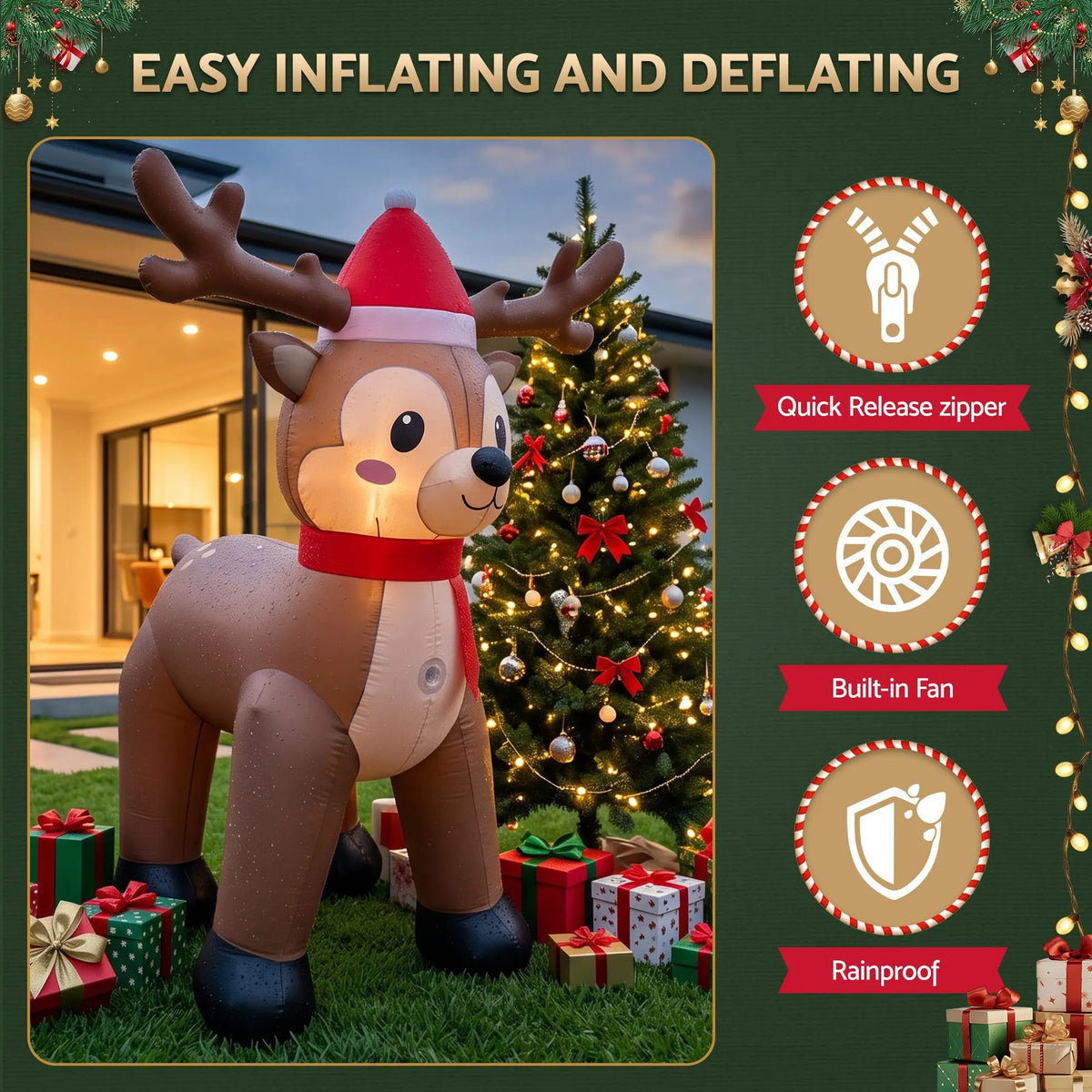 Jingle Jollys Christmas Inflatable Reindeer 2.5M Illuminated Decorations - Image 7