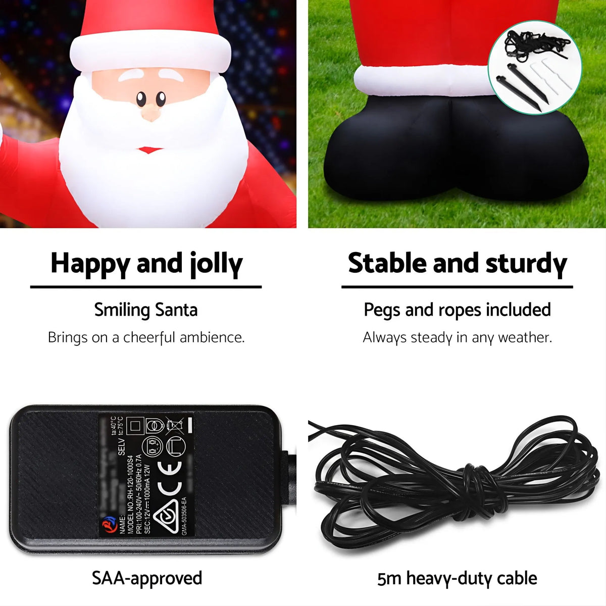 Jingle Jollys Christmas Inflatable Santa 5M Illuminated Decorations - Image 8