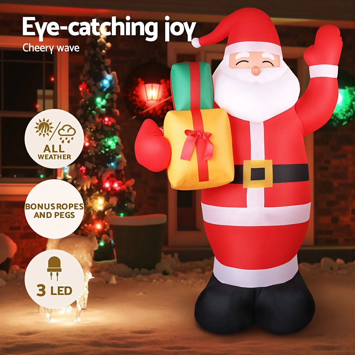 Jingle Jollys Christmas Inflatable Santa 2.4M Illuminated Decorations - Image 4