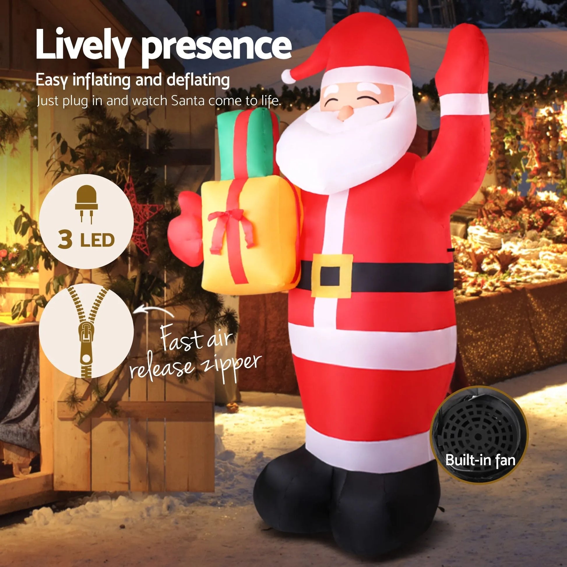 Jingle Jollys Christmas Inflatable Santa 2.4M Illuminated Decorations - Image 7