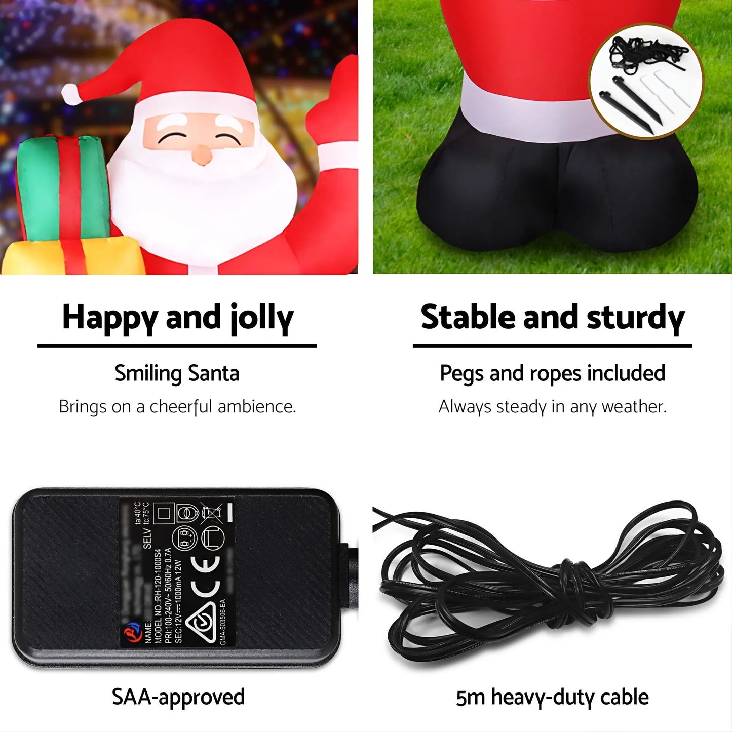 Jingle Jollys Christmas Inflatable Santa 2.4M Illuminated Decorations - Image 8
