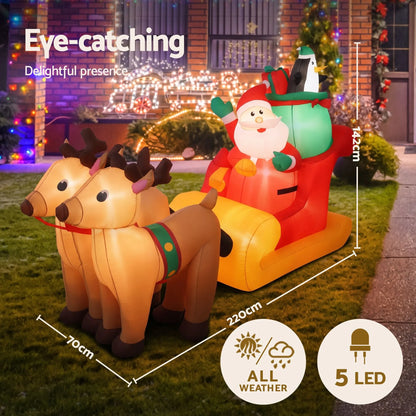 Jingle Jollys Christmas Inflatable Santa Sleigh 2.2M Illuminated Decorations - Image 5