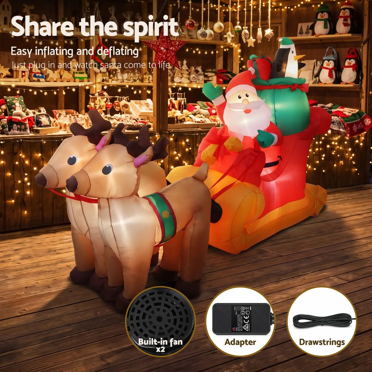 Jingle Jollys Christmas Inflatable Santa Sleigh 2.2M Illuminated Decorations - Image 7