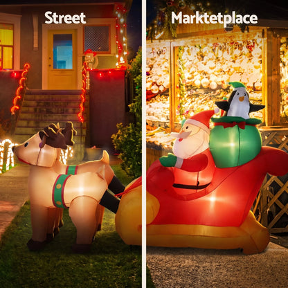 Jingle Jollys Christmas Inflatable Santa Sleigh 2.2M Illuminated Decorations - Image 8