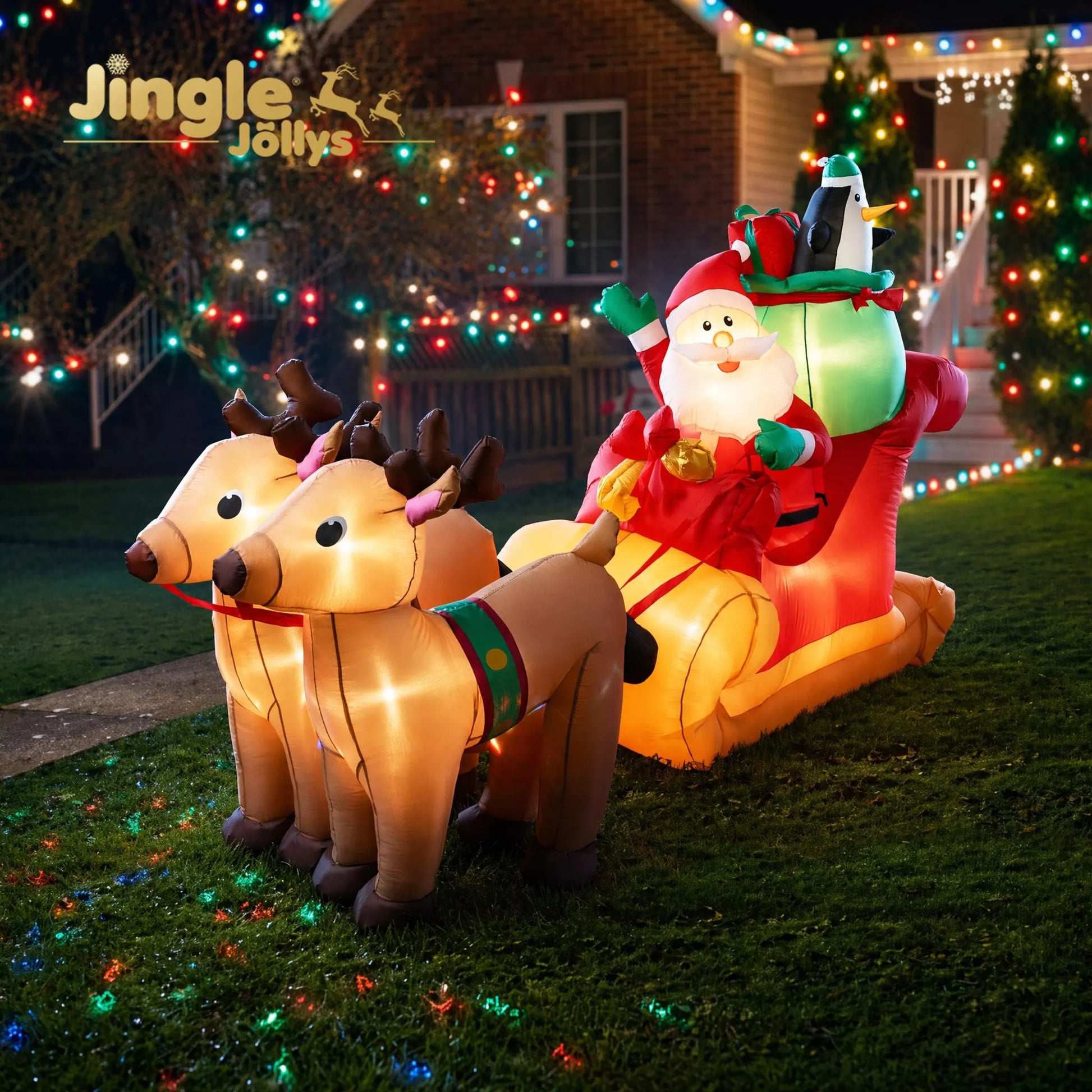 Jingle Jollys Christmas Inflatable Santa Sleigh 2.2M Illuminated Decorations - Image 9