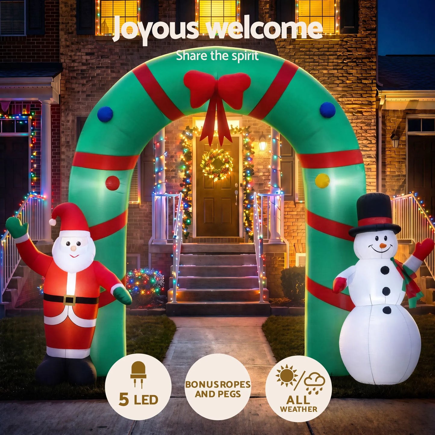 Jingle Jollys Christmas Inflatable Archwary 2.8M Illuminated Decorations - Image 5