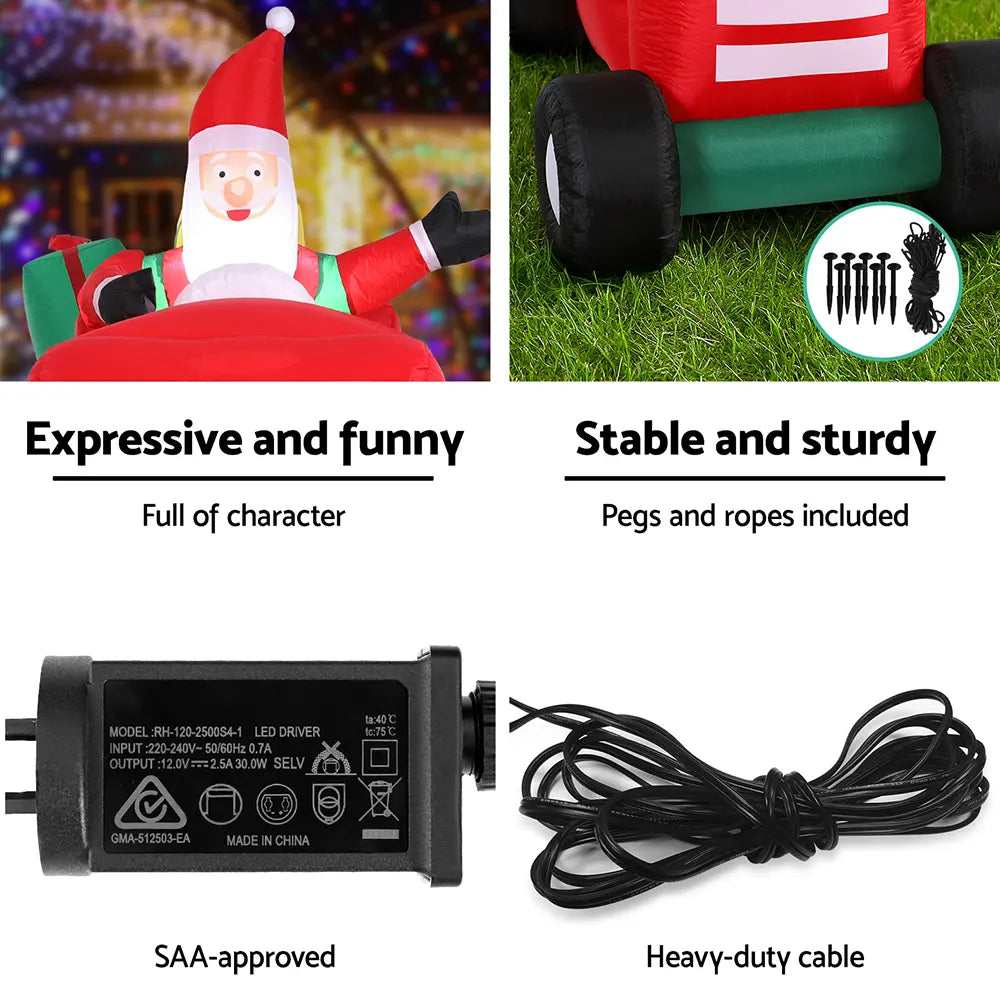 Jingle Jollys Christmas Inflatable Santa Truck 2.6M Length LED Decorations Illuminated - Image 6