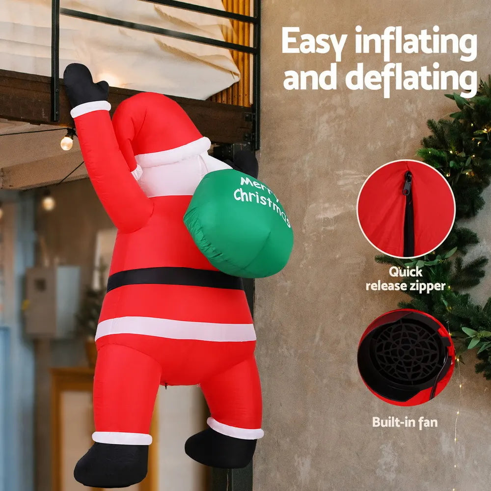 Jingle Jollys Christmas Inflatable Santa Climbing LED Illuminated Decorations 1.9M - Image 5