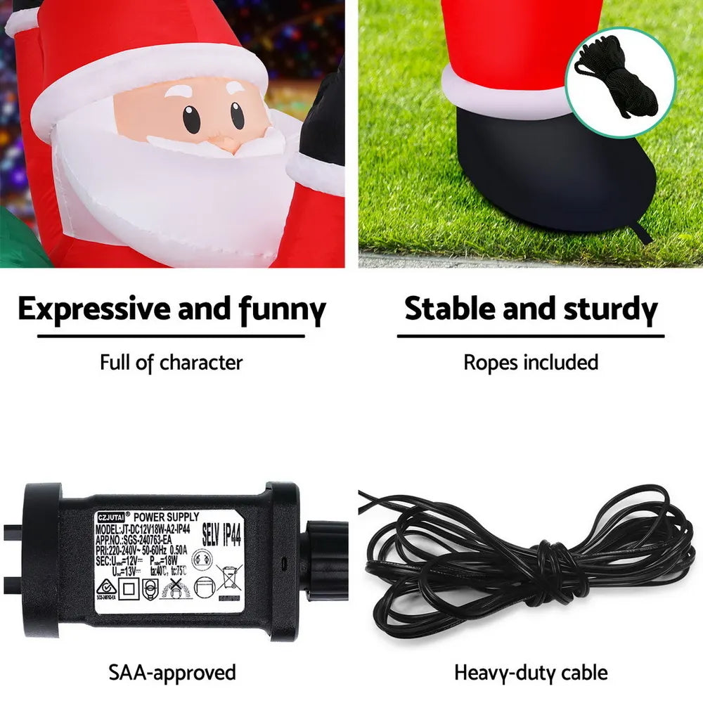 Jingle Jollys Christmas Inflatable Santa Climbing LED Illuminated Decorations 1.9M - Image 6