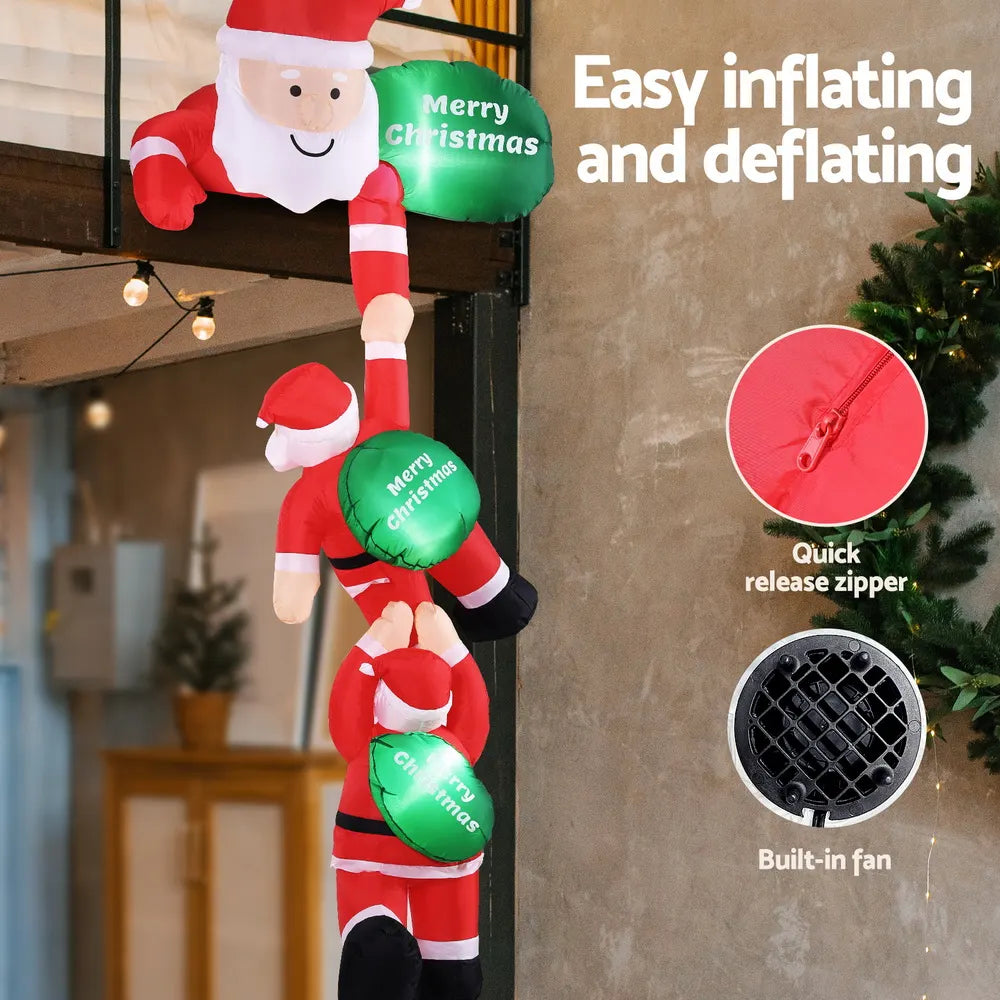 Jingle Jollys Christmas Inflatable Climbing Santa 2.5M Height LED Decorations Illuminated - Image 5