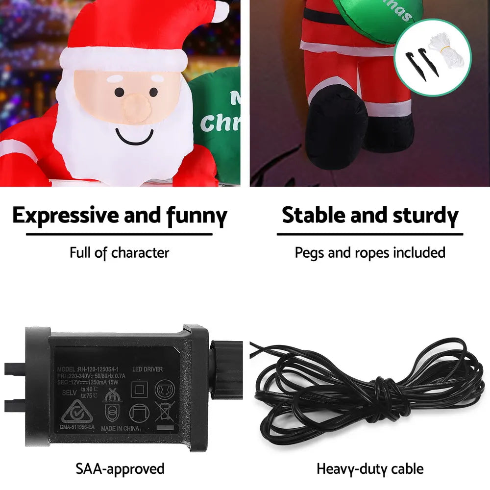 Jingle Jollys Christmas Inflatable Climbing Santa 2.5M Height LED Decorations Illuminated - Image 6