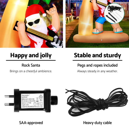 Jingle Jollys Christmas Inflatable Santa Guitar 2.1M Led Illuminated Decorations - Image 6
