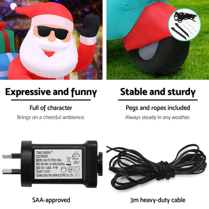 Jingle Jollys Christmas Inflatable Santa Motorbike LED Illuminated Decorations - Image 6