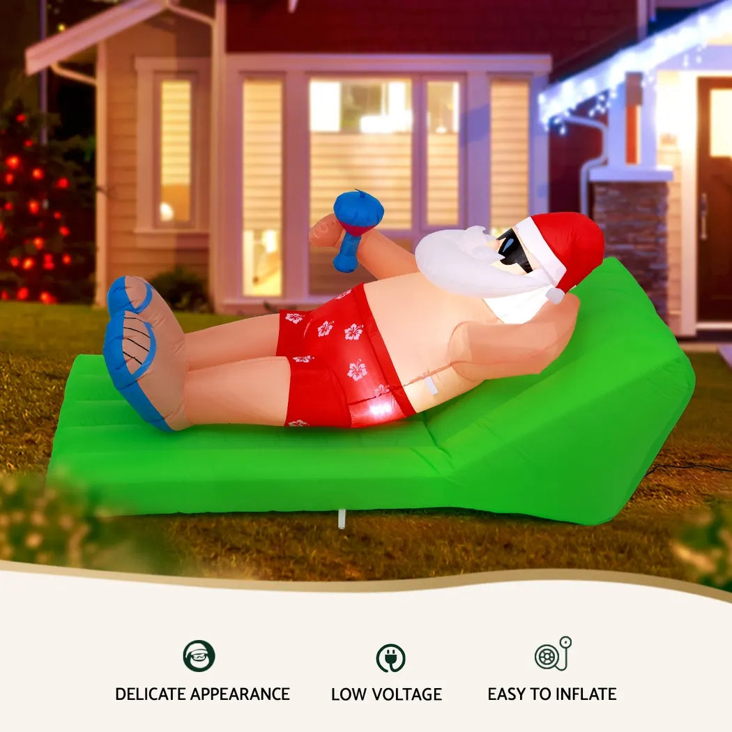 Jingle Jollys Christmas Inflatable Santa Bench 1.8M LED Illuminated Decorations - Image 4