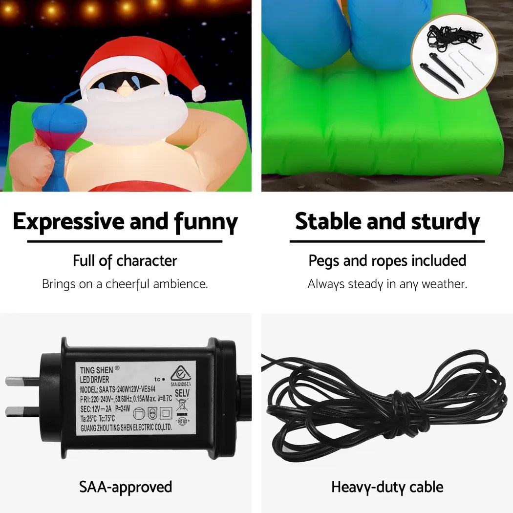 Jingle Jollys Christmas Inflatable Santa Bench 1.8M LED Illuminated Decorations - Image 5