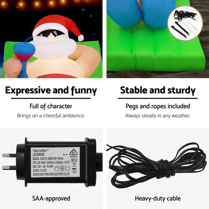 Jingle Jollys Christmas Inflatable Santa Bench 1.8M LED Illuminated Decorations - Image 5