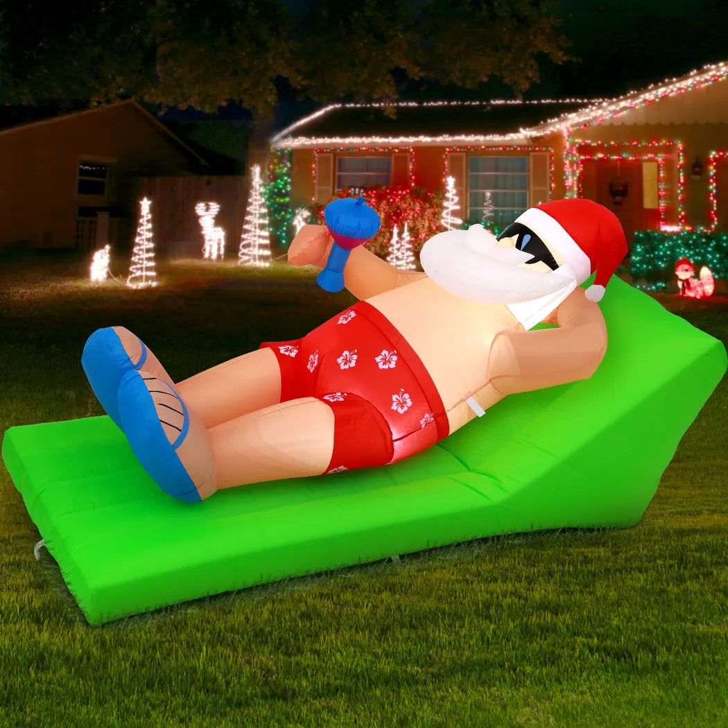 Jingle Jollys Christmas Inflatable Santa Bench 1.8M LED Illuminated Decorations - Image 6