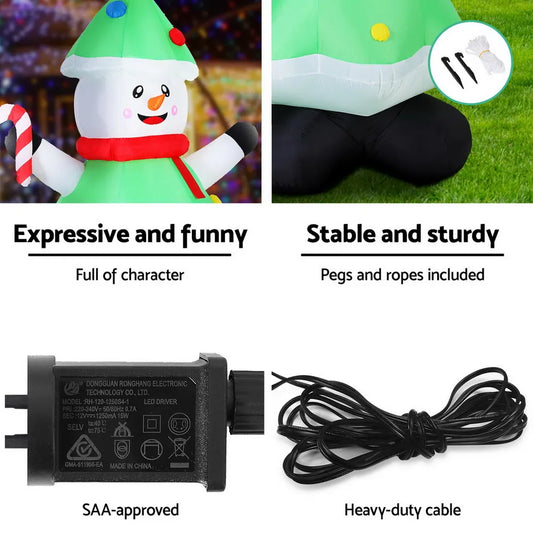 Jingle Jollys Christmas Inflatable Snowman Tree 2.75M Height LED Decorations Illuminated - Image 6