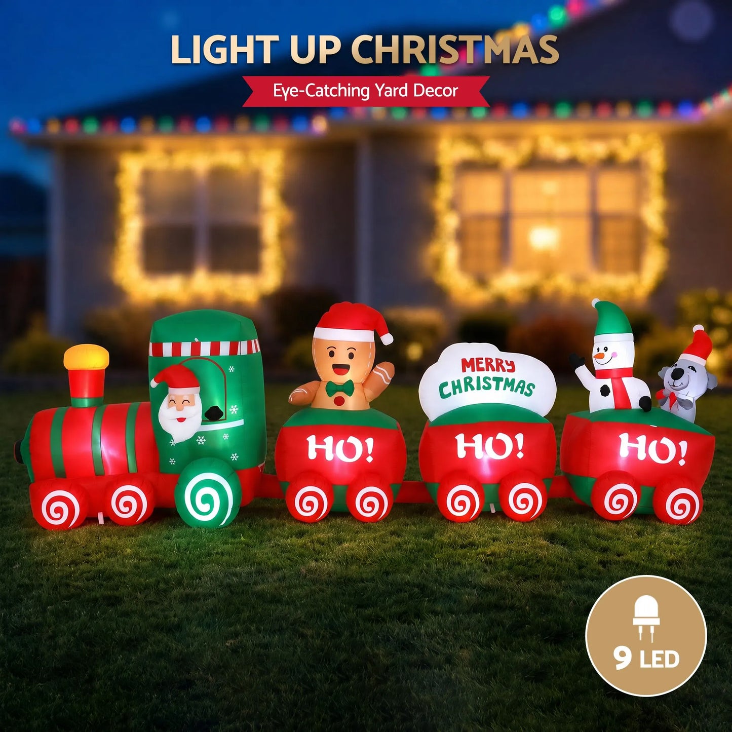 Jingle Jollys Christmas Inflatable Santa Train 3.6M Length LED Decorations Illuminated - Image 5