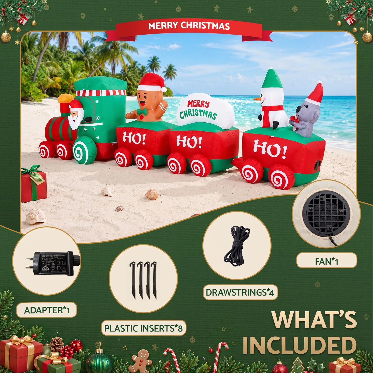 Jingle Jollys Christmas Inflatable Santa Train 3.6M Length LED Decorations Illuminated - Image 7