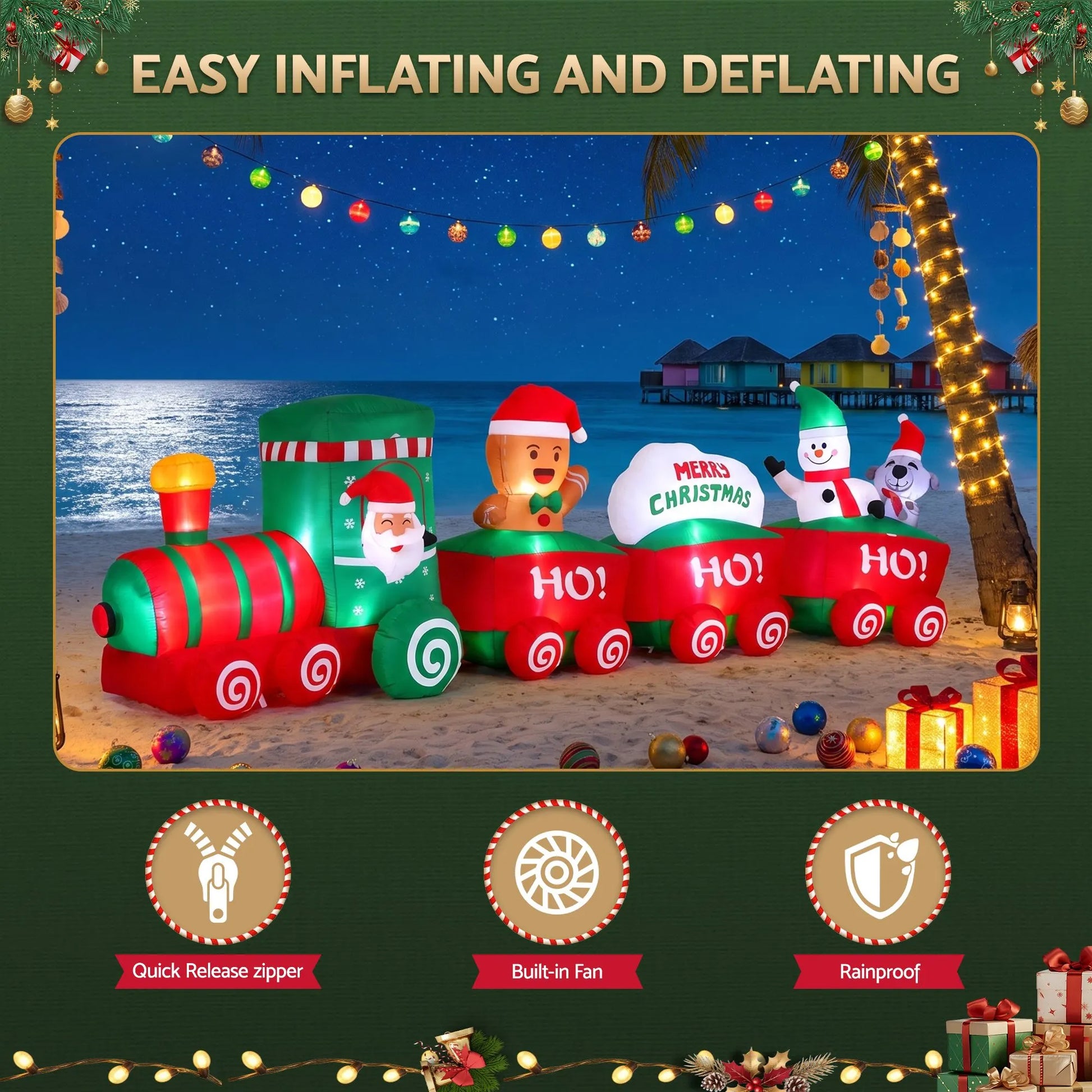 Jingle Jollys Christmas Inflatable Santa Train 3.6M Length LED Decorations Illuminated - Image 8