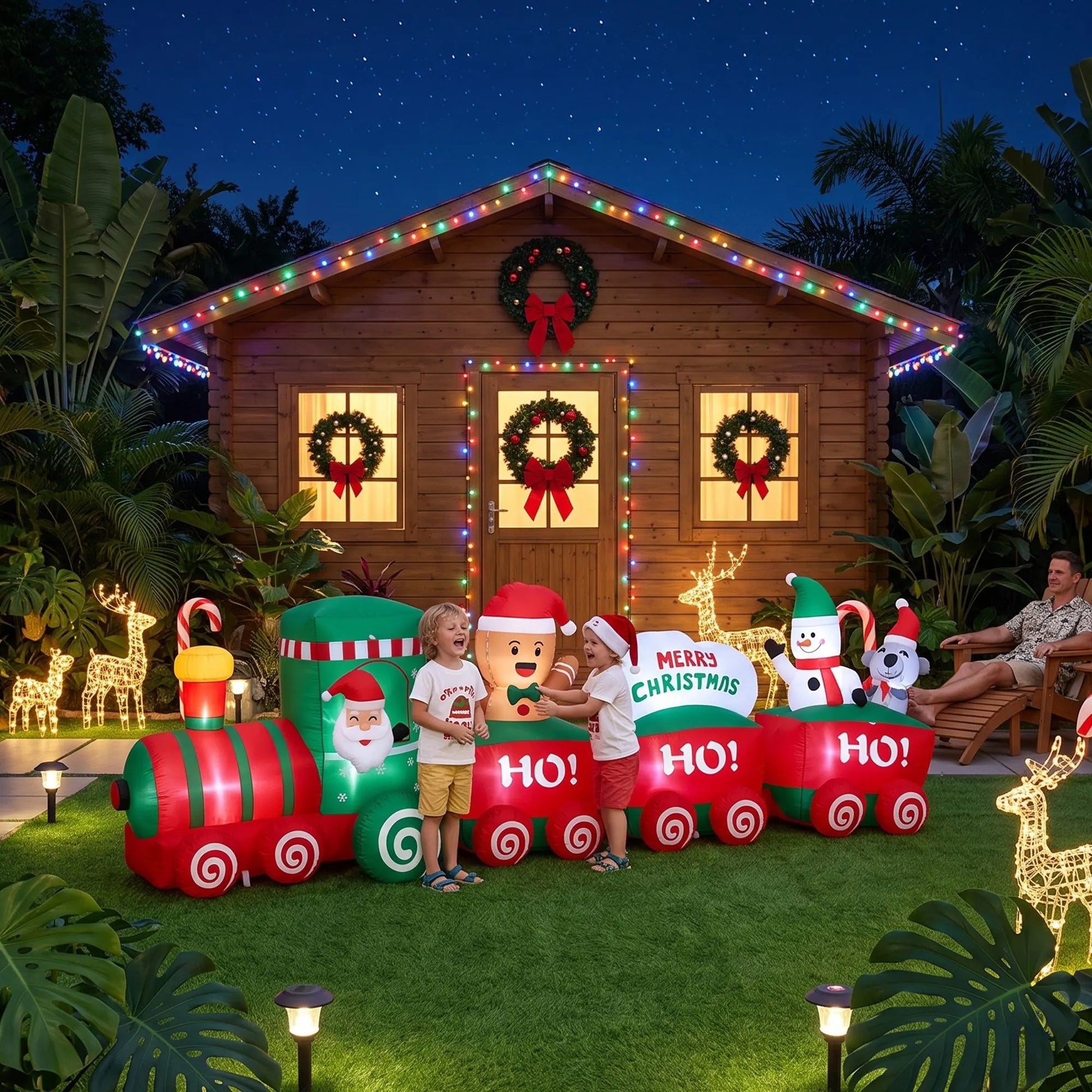 Jingle Jollys Christmas Inflatable Santa Train 3.6M Length LED Decorations Illuminated - Image 9