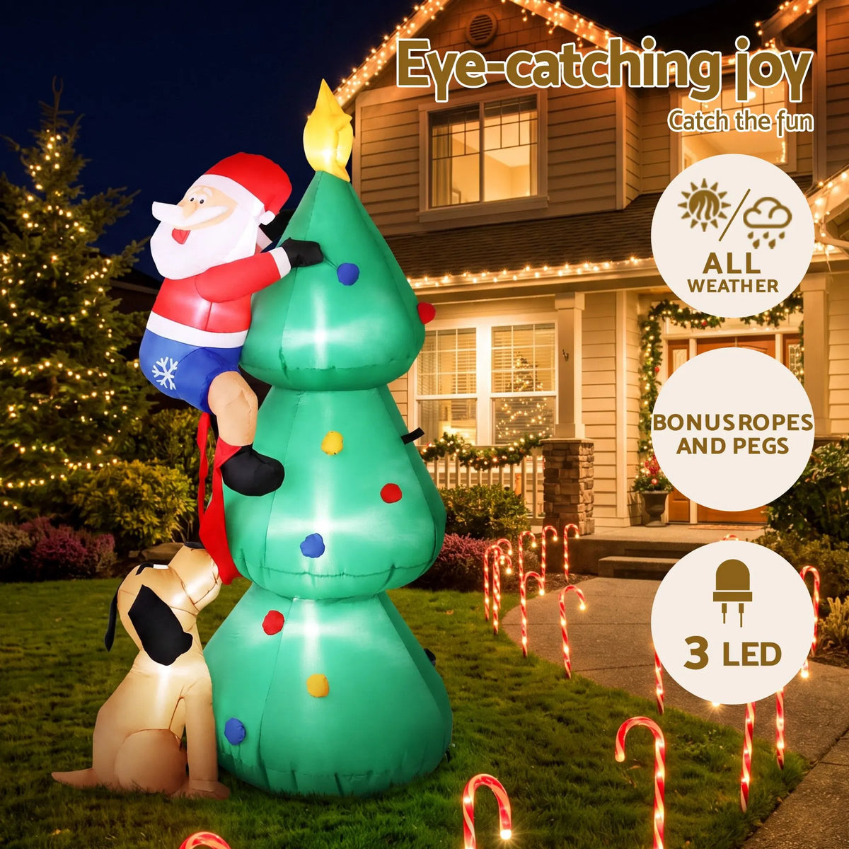 Jingle Jollys Christmas Inflatable Santa Tree 1.8M Illuminated Decorations - Image 5