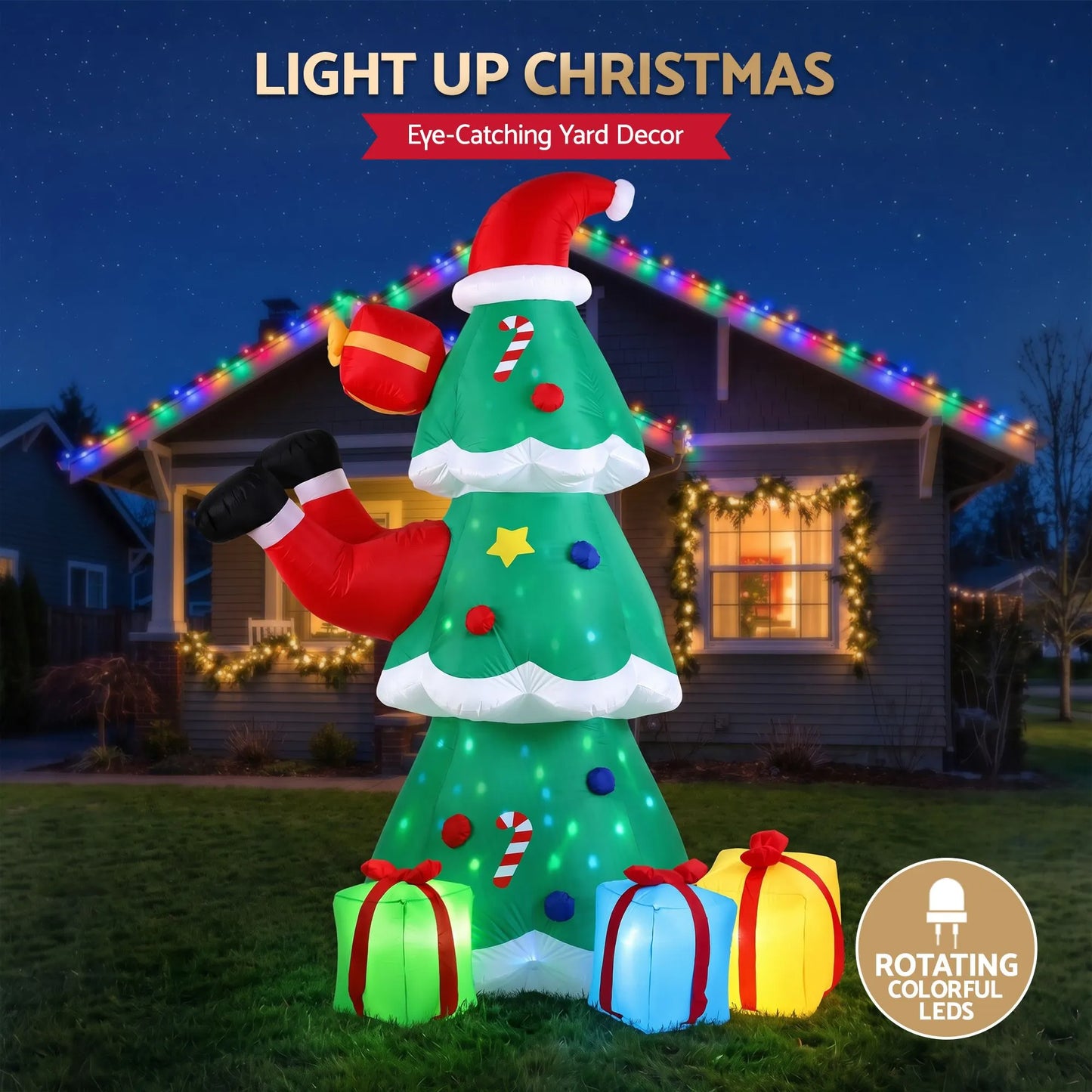 Jingle Jollys Christmas Inflatable Santa Tree 2.5M Height Flashing Light Decorations Illuminated - Image 5