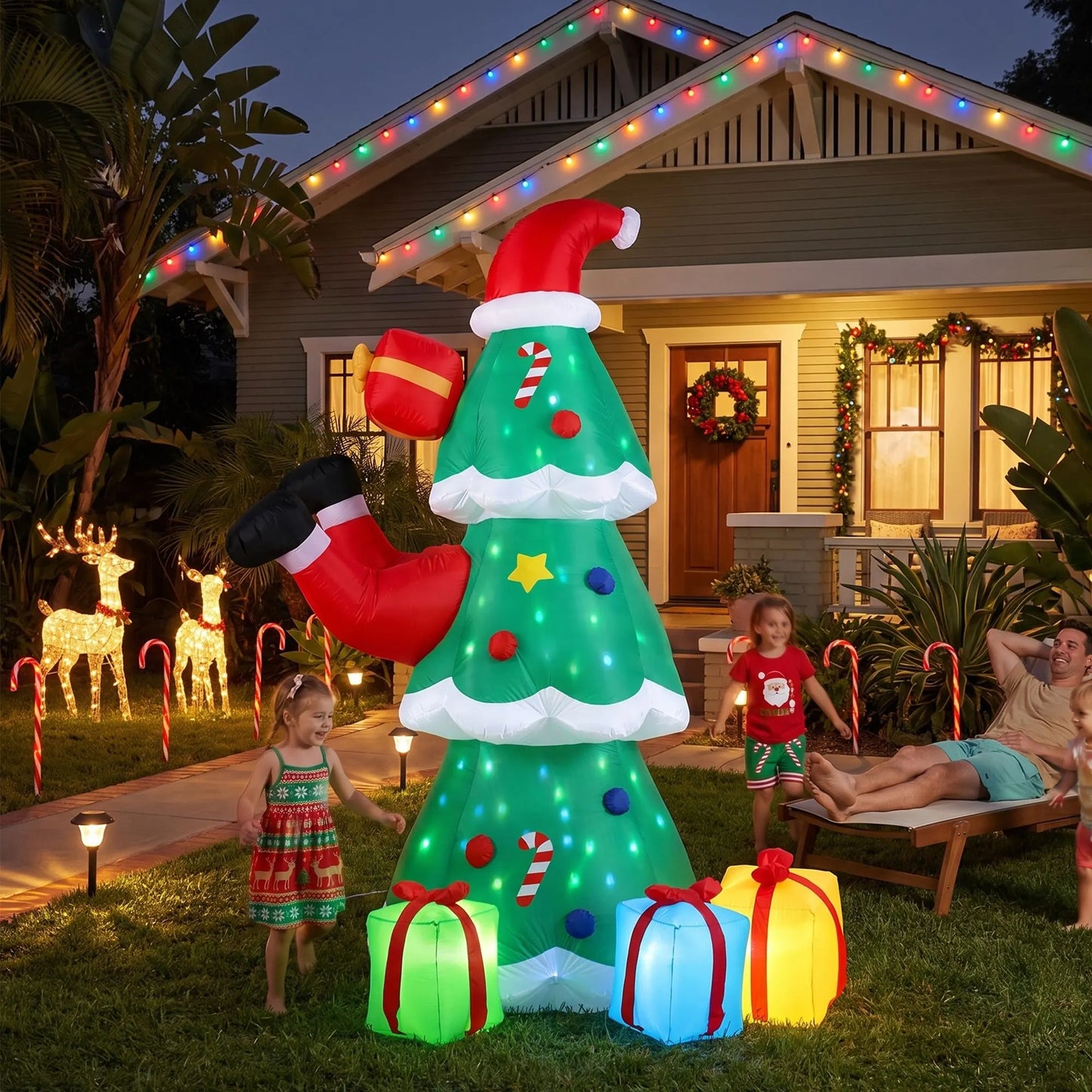 Jingle Jollys Christmas Inflatable Santa Tree 2.5M Height Flashing Light Decorations Illuminated - Image 9