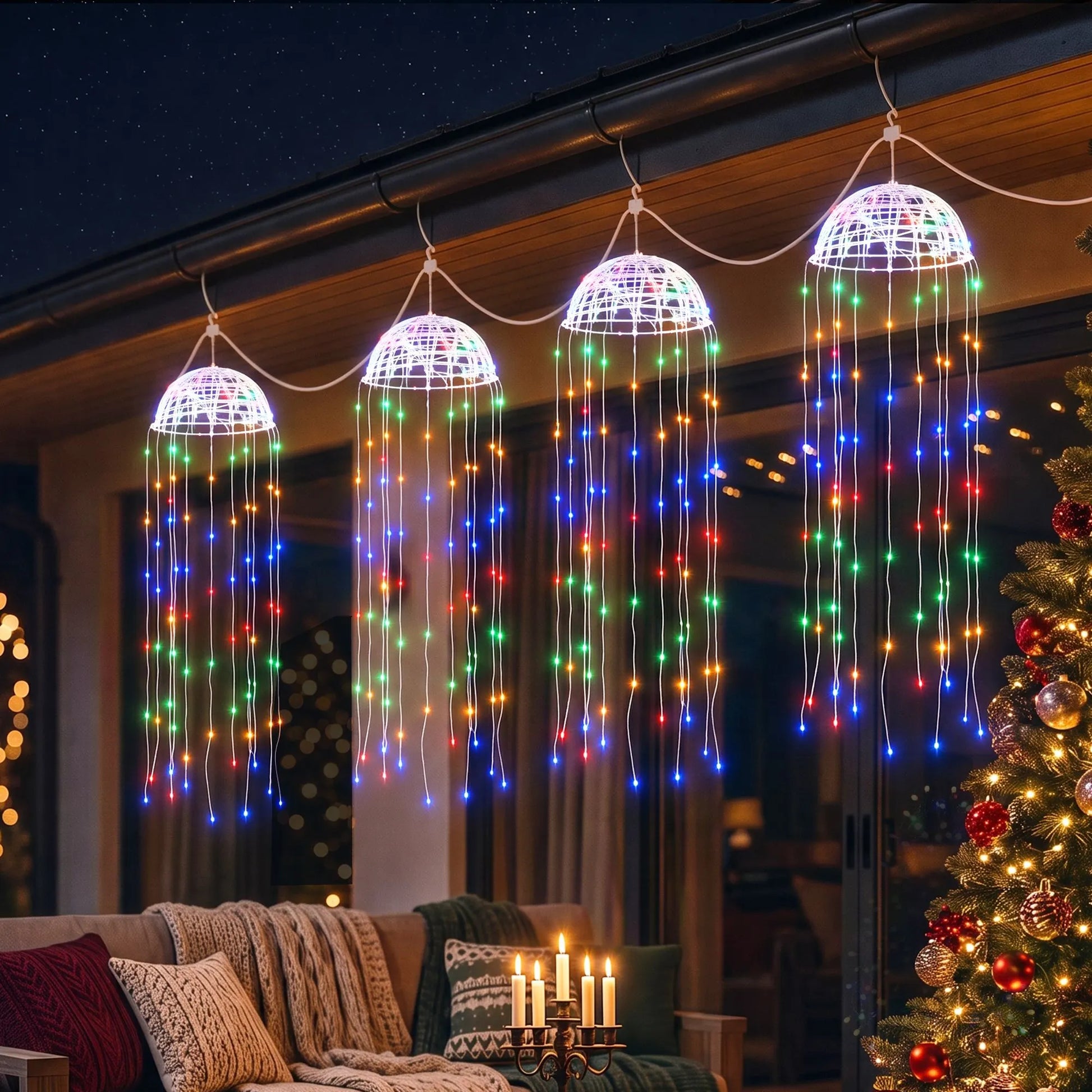 Jingle Jollys Christmas Lights Solar Jellyfish 4Pcs Garden Decorative Multi-Color - Image 2