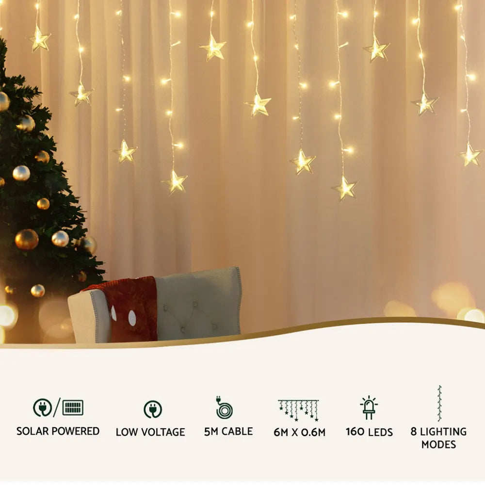 Jingle Jollys 6M Christmas Icicle Lights String Light 160 LED Solar Powered Warm - Image 4