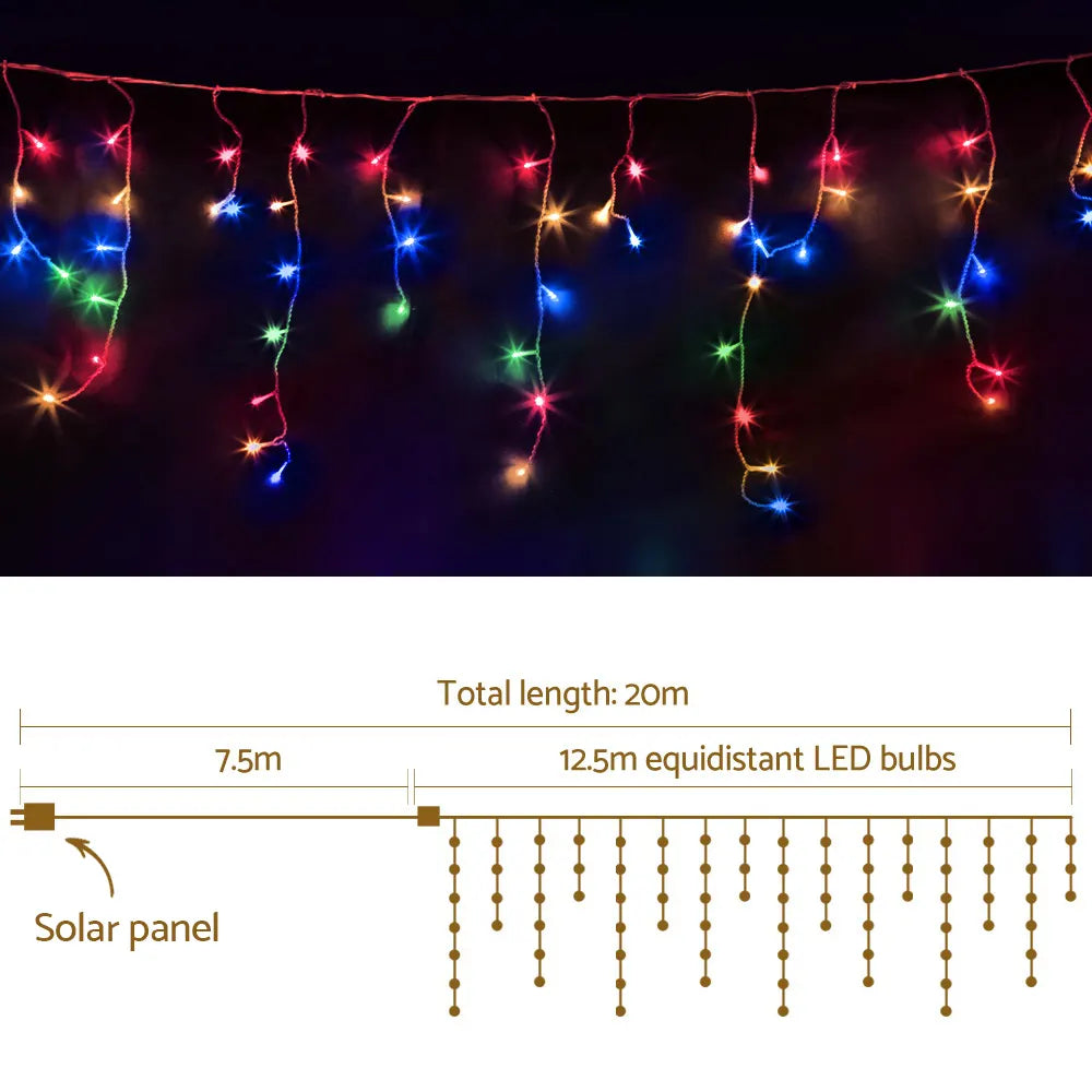 12.5M Christmas Lights Solar Icicle String Light Multi Colour Jingle Jollys - Image 3