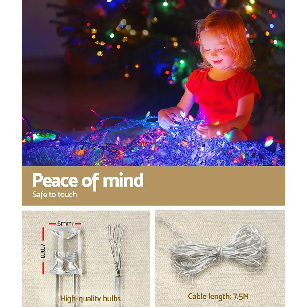 12.5M Christmas Lights Solar Icicle String Light Multi Colour Jingle Jollys - Image 6