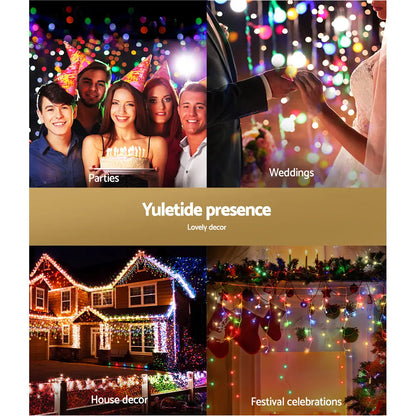 12.5M Christmas Lights Solar Icicle String Light Multi Colour Jingle Jollys - Image 8