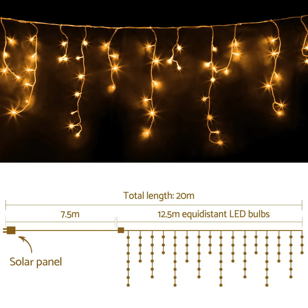 12.5M Christmas Lights Solar Icicle String Light Warm White Jingle Jollys - Image 2