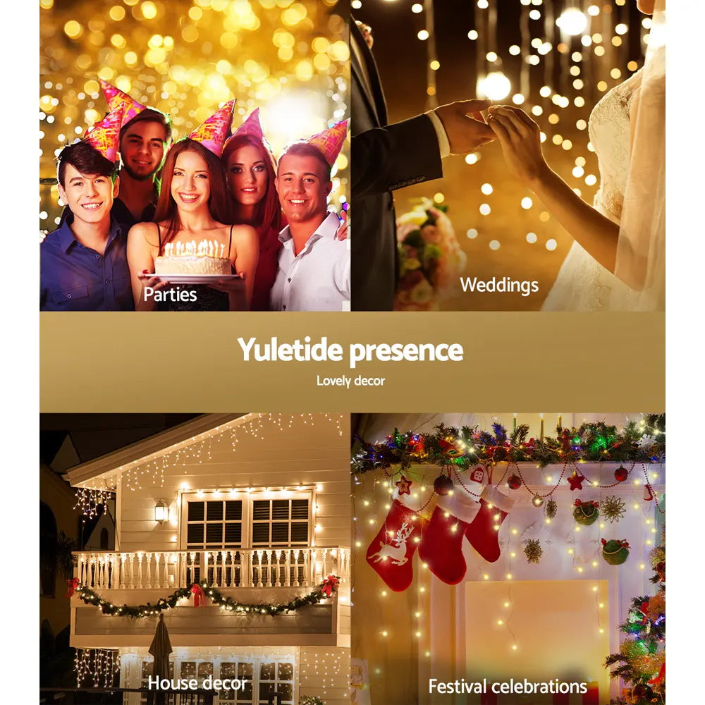 12.5M Christmas Lights Solar Icicle String Light Warm White Jingle Jollys - Image 7