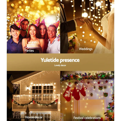 12.5M Christmas Lights Solar Icicle String Light Warm White Jingle Jollys - Image 7