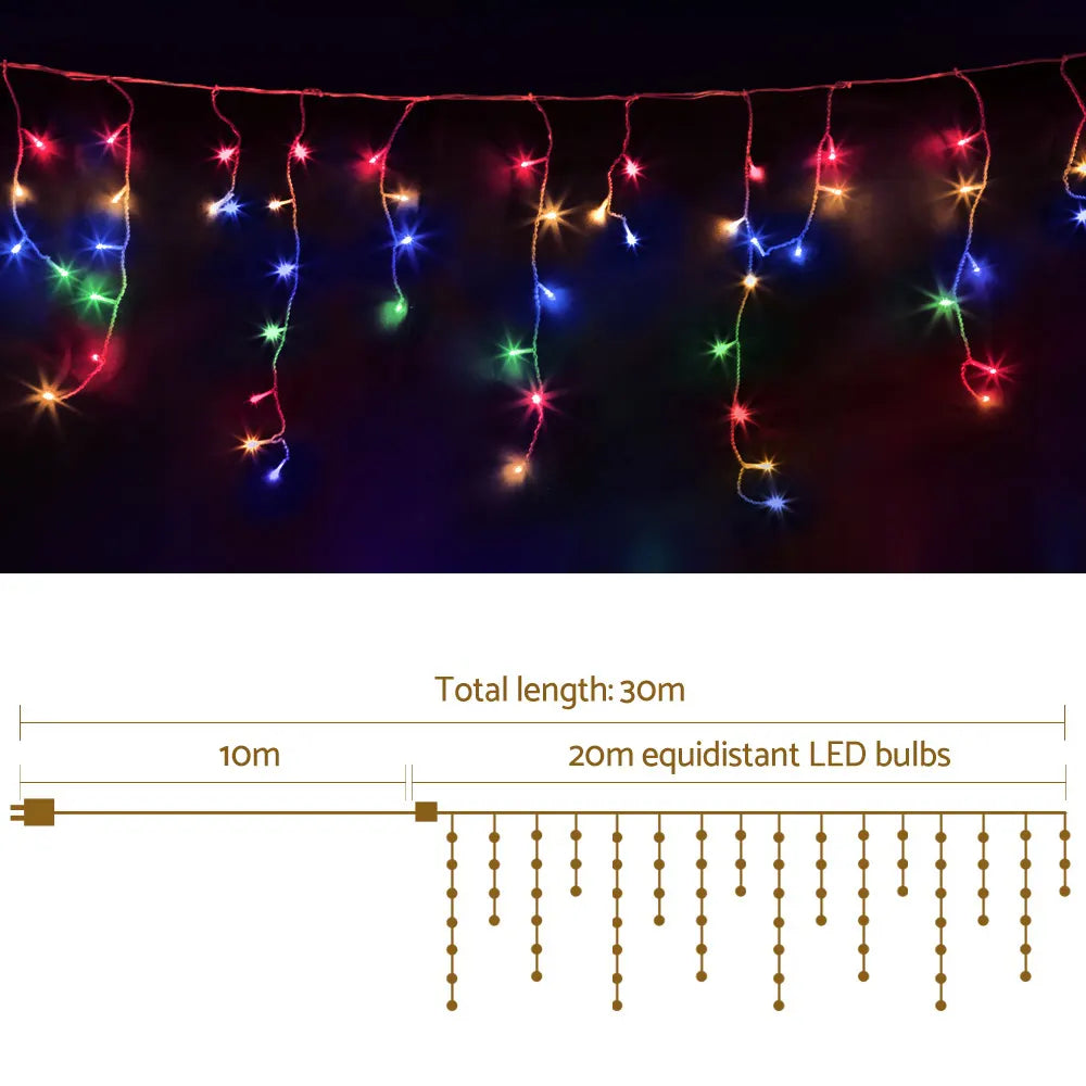 20M Christmas Lights Icicle Light 800 LED Multi-coloured Jingle Jollys - Image 2